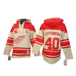 Henrik Zetterberg Detroit Red Wings Authentic Cream Old Time Hockey Sawyer Hooded Sweatshirt Jersey