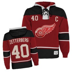 Youth Henrik Zetterberg Detroit Red Wings Authentic Red Old Time Hockey Sawyer Hooded Sweatshirt Jersey