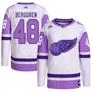 Youth Jonatan Berggren Detroit Red Wings Adidas Authentic White/Purple Hockey Fights Cancer Primegreen Jersey
