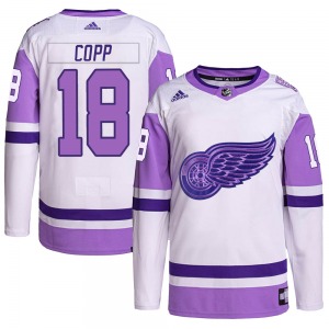 Youth Andrew Copp Detroit Red Wings Adidas Authentic White/Purple Hockey Fights Cancer Primegreen Jersey