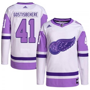 Youth Shayne Gostisbehere Detroit Red Wings Adidas Authentic White/Purple Hockey Fights Cancer Primegreen Jersey