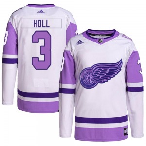 Youth Justin Holl Detroit Red Wings Adidas Authentic White/Purple Hockey Fights Cancer Primegreen Jersey