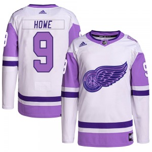 Youth Gordie Howe Detroit Red Wings Adidas Authentic White/Purple Hockey Fights Cancer Primegreen Jersey
