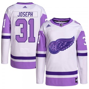 Youth Curtis Joseph Detroit Red Wings Adidas Authentic White/Purple Hockey Fights Cancer Primegreen Jersey