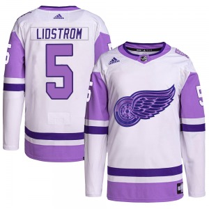 Youth Nicklas Lidstrom Detroit Red Wings Adidas Authentic White/Purple Hockey Fights Cancer Primegreen Jersey