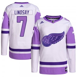 Youth Ted Lindsay Detroit Red Wings Adidas Authentic White/Purple Hockey Fights Cancer Primegreen Jersey
