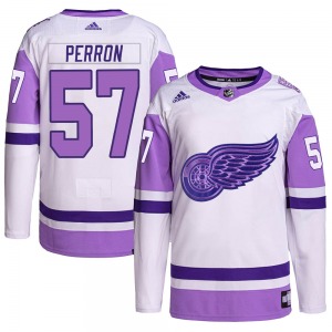 Youth David Perron Detroit Red Wings Adidas Authentic White/Purple Hockey Fights Cancer Primegreen Jersey