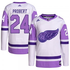 Youth Bob Probert Detroit Red Wings Adidas Authentic White/Purple Hockey Fights Cancer Primegreen Jersey