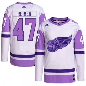 Youth James Reimer Detroit Red Wings Adidas Authentic White/Purple Hockey Fights Cancer Primegreen Jersey