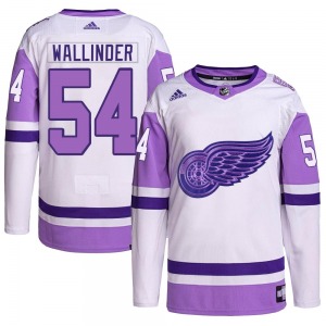 Youth William Wallinder Detroit Red Wings Adidas Authentic White/Purple Hockey Fights Cancer Primegreen Jersey