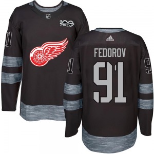 Sergei Fedorov Detroit Red Wings Authentic Black 1917-2017 100th Anniversary Jersey