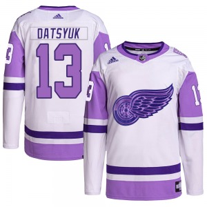 Pavel Datsyuk Detroit Red Wings Adidas Authentic White/Purple Hockey Fights Cancer Primegreen Jersey