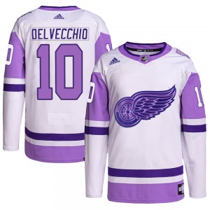 Alex Delvecchio Detroit Red Wings Adidas Authentic White/Purple Hockey Fights Cancer Primegreen Jersey