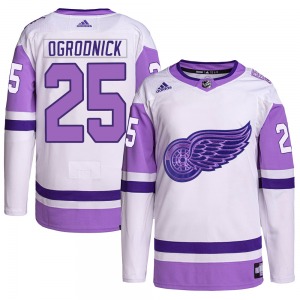 John Ogrodnick Detroit Red Wings Adidas Authentic White/Purple Hockey Fights Cancer Primegreen Jersey