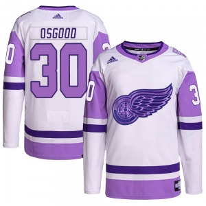 Chris Osgood Detroit Red Wings Adidas Authentic White/Purple Hockey Fights Cancer Primegreen Jersey