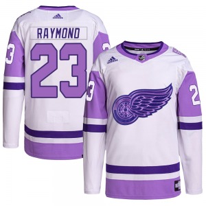 Lucas Raymond Detroit Red Wings Adidas Authentic White/Purple Hockey Fights Cancer Primegreen Jersey