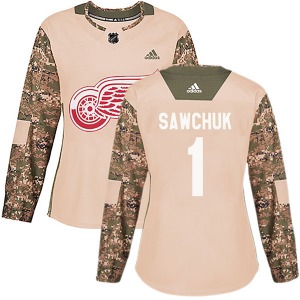 Women's Terry Sawchuk Detroit Red Wings Adidas Authentic Camo Veterans Day Practice Jersey