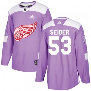 Moritz Seider Detroit Red Wings Adidas Authentic Purple Hockey Fights Cancer Practice Jersey
