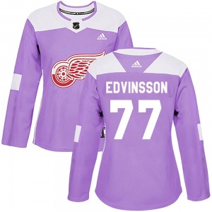 Women's Simon Edvinsson Detroit Red Wings Adidas Authentic Purple Hockey Fights Cancer Practice Jersey