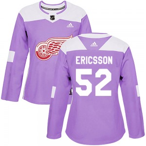Women's Jonathan Ericsson Detroit Red Wings Adidas Authentic Purple Hockey Fights Cancer Practice Jersey