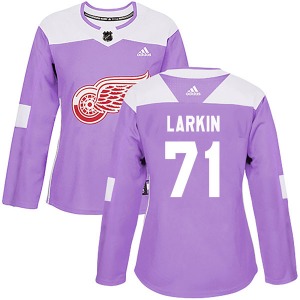 Women's Dylan Larkin Detroit Red Wings Adidas Authentic Purple Hockey Fights Cancer Practice Jersey