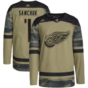 Youth Terry Sawchuk Detroit Red Wings Adidas Authentic Camo Military Appreciation Practice Jersey