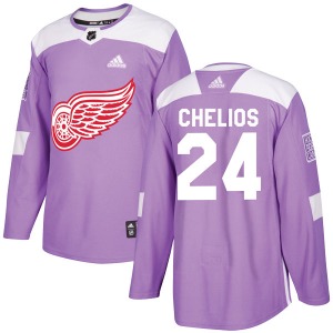 Youth Chris Chelios Detroit Red Wings Adidas Authentic Purple Hockey Fights Cancer Practice Jersey