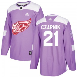 Youth Austin Czarnik Detroit Red Wings Adidas Authentic Purple Hockey Fights Cancer Practice Jersey
