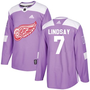 Youth Ted Lindsay Detroit Red Wings Adidas Authentic Purple Hockey Fights Cancer Practice Jersey