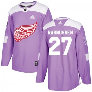 Youth Michael Rasmussen Detroit Red Wings Adidas Authentic Purple Hockey Fights Cancer Practice Jersey