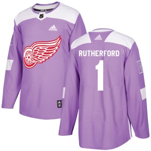 Youth Jim Rutherford Detroit Red Wings Adidas Authentic Purple Hockey Fights Cancer Practice Jersey
