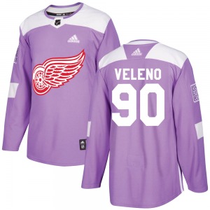 Youth Joe Veleno Detroit Red Wings Adidas Authentic Purple Hockey Fights Cancer Practice Jersey