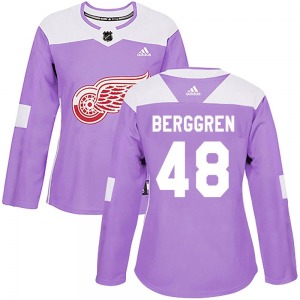 Women's Jonatan Berggren Detroit Red Wings Adidas Authentic Purple Hockey Fights Cancer Practice Jersey
