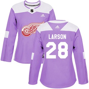 Women's Reed Larson Detroit Red Wings Adidas Authentic Purple Hockey Fights Cancer Practice Jersey